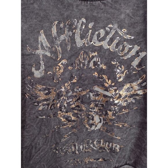 Affliction NEW AC Cali Ride Fleece Black Lava Wash Crop Top Sweatshirt Large - Picture 3 of 10